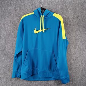Nike Therma-Fit Hoodie Mens XL Blue Yellow Drawstring Kangaroo Pockets Pullover